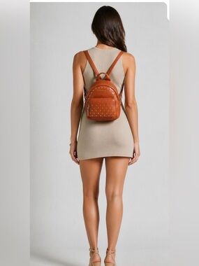 MICHAEL KORS Orange Leather Studded Mini Backpack